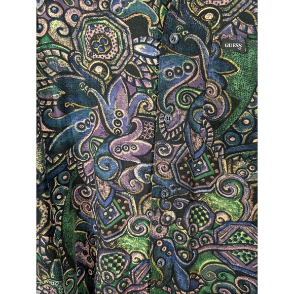 Vintage Guess Georges Marciano Men Acrylic Button Up Shirt Sz M Artsy Abstract - Picture 4 of 9